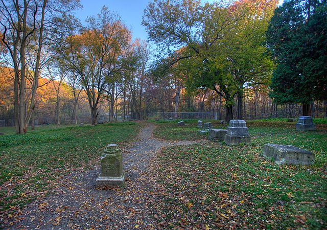 Bachelor's Grove, the purported most haunted cemetery in Illinois during autumn.