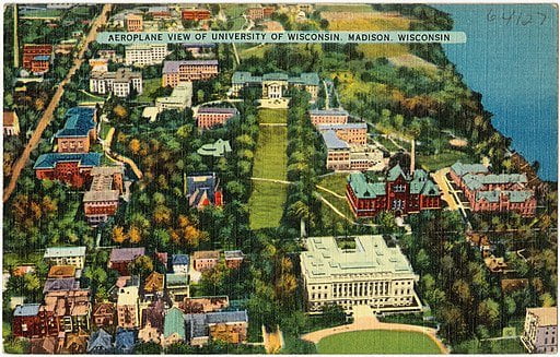 The University of Wisconsin Aerial View. Postcard. 1920s