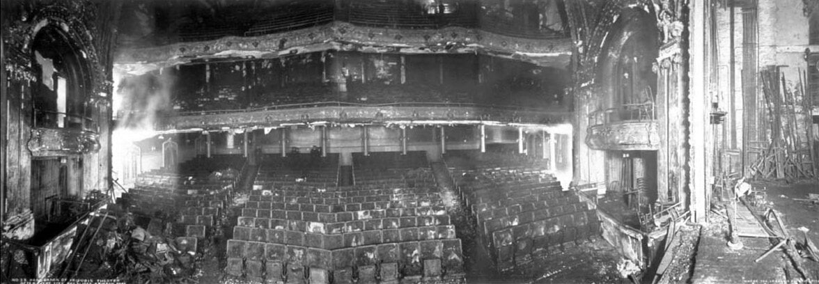 A picture of the theater post-fire. Source.